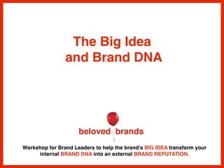 Workshop for Brand Leaders to help the brand’s BIG IDEA transform your
internal BRAND DNA into an external BRAND REPUTATION.
The Big Idea
and Brand DNA
 