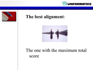 The best alignment:
The one with the maximum total
score
 