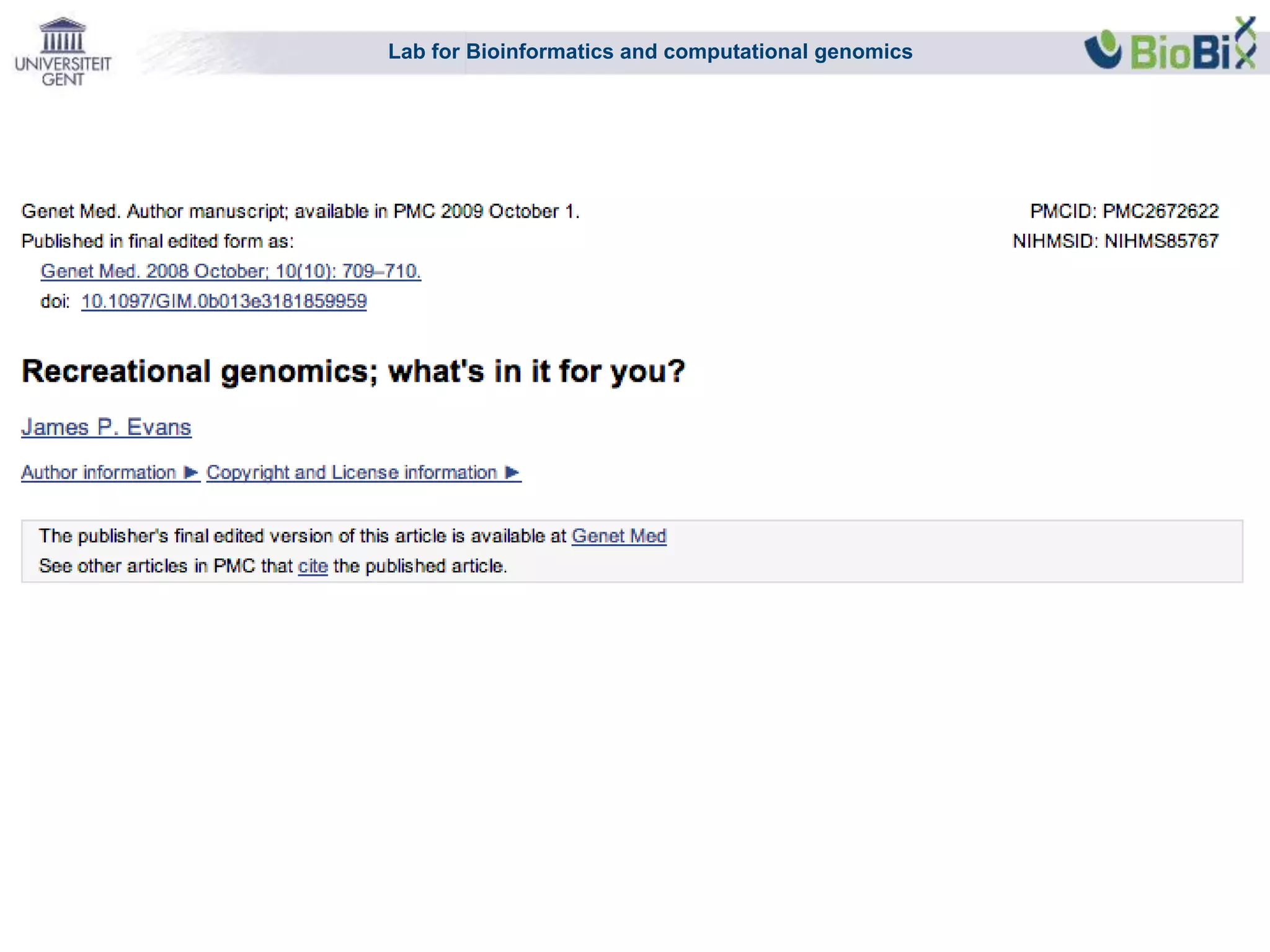Lab for Bioinformatics and computational genomics
 