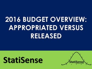 StatiSense
2016 BUDGET OVERVIEW:
APPROPRIATED VERSUS
RELEASED
 