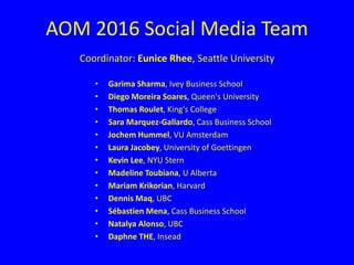 OMT on Facebook
Likes as of AOM 2014: 211
Likes as of AOM 2015: 489
Likes as of AOM 2016: 1021
 