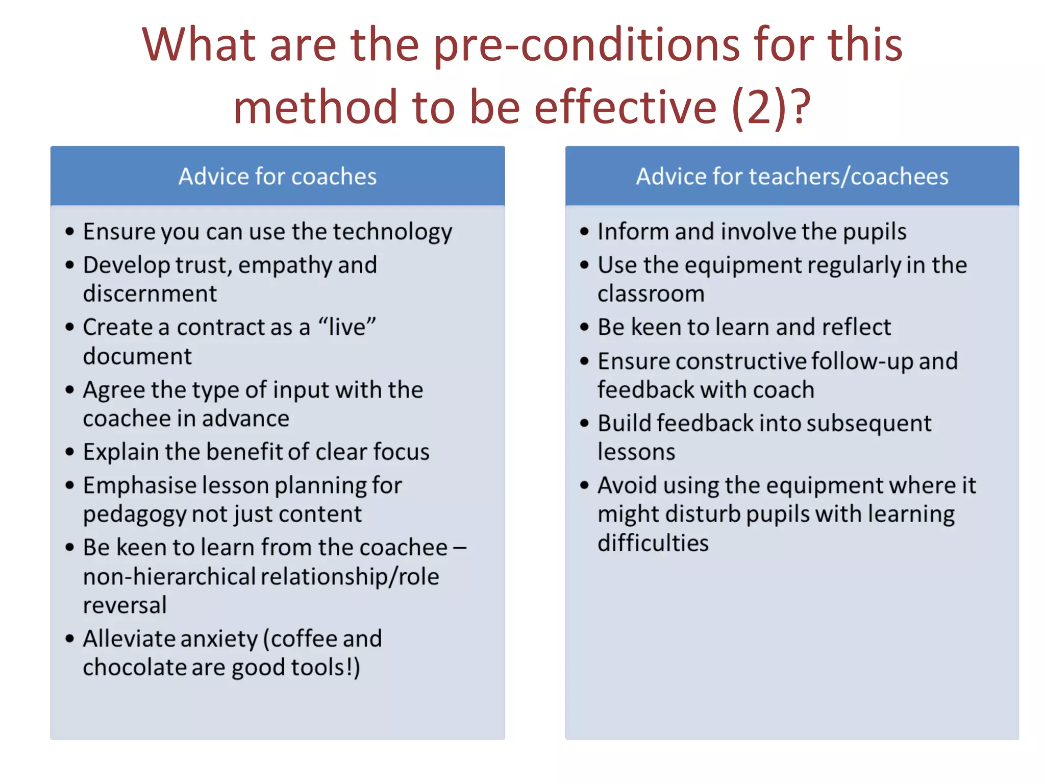 What are the pre-conditions for this
method to be effective (2)?
 