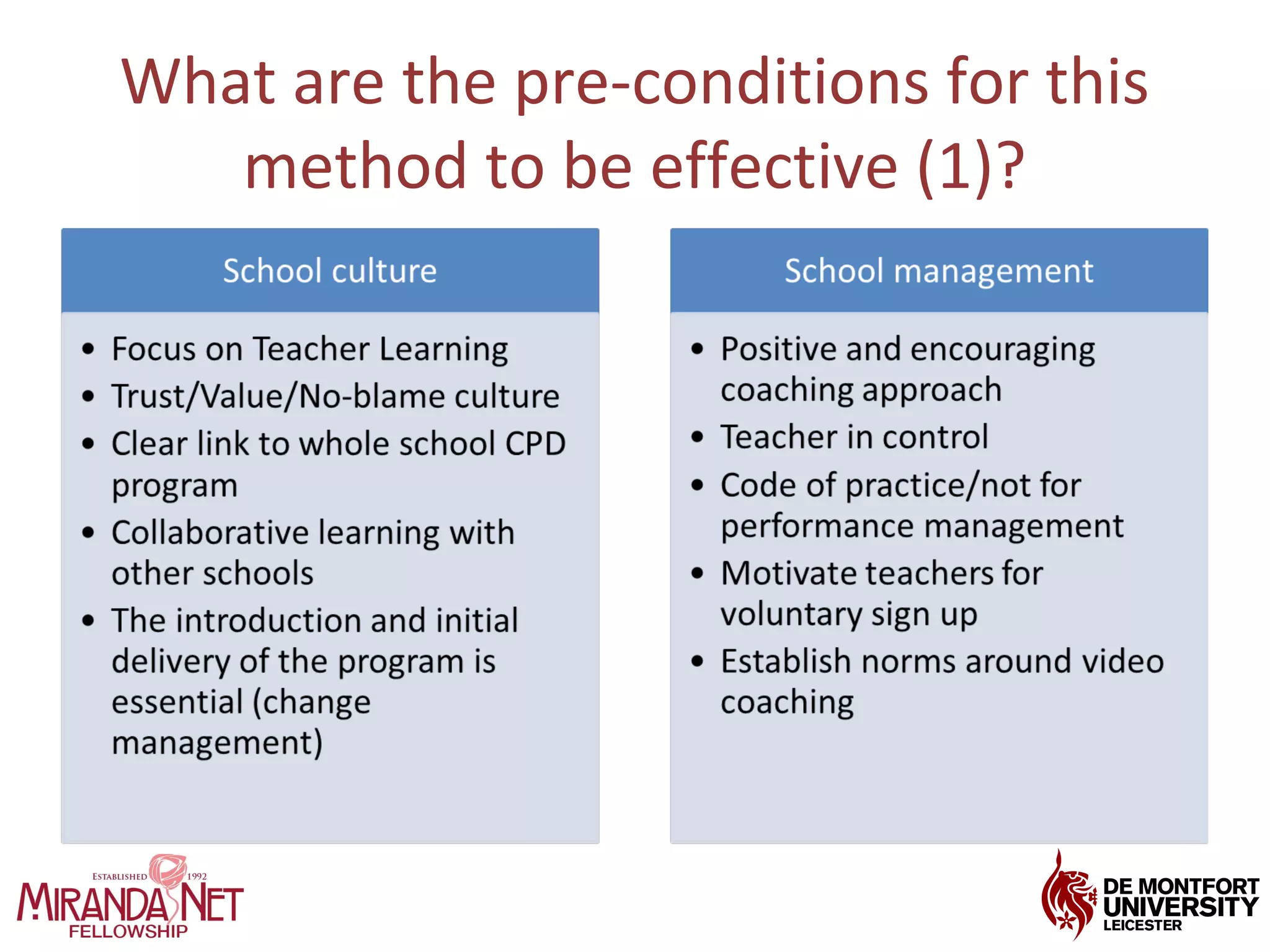 What are the pre-conditions for this
method to be effective (1)?
 