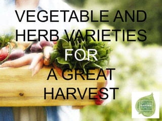 VEGETABLE AND
HERB VARIETIES
FOR
A GREAT
HARVEST
 