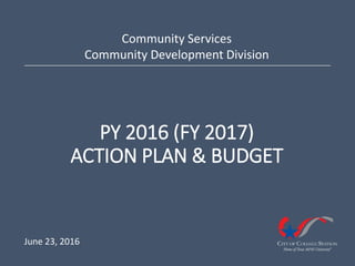 PY 2016 (FY 2017)
ACTION PLAN & BUDGET
Community Services
Community Development Division
June 23, 2016
 