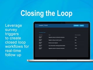 Closing the Loop
Leverage
survey
triggers
to create
closed loop
workflows for
real-time
follow up
 