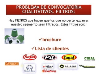 Hay FILTROS que hacen que los que no pertenezcan a
nuestro segmento sean filtrados. Estos filtros son:
brochure
Lista de clientes
Lic Eduardo Hurtado
 