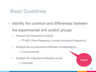 Basic Guidelines
▷ Identify the common and differences between
the experimental and control groups
• Analyze the frequency...