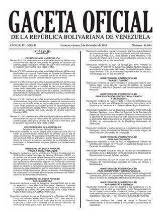 AÑO CXLIV - MES II			 Caracas, viernes 2 de diciembre de 2016		 Número 41.044
Resolución mediante la cual se Encomienda a ...