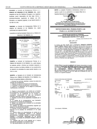 433.128 GACETA OFICIAL DE LA REPÚBLICA BOLIVARIANA DE VENEZUELA		 Viernes30dediciembrede2016
MINISTERIO DEL PODER POPULAR
PARA LA ALIMENTACIÓN
 