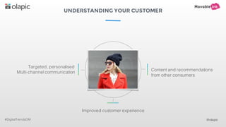 UNDERSTANDING YOUR CUSTOMER
#DigitalTrendsOM
Improved customer experience
Targeted, personalised
Multi-channel communication
Content and recommendations
from other consumers
@olapic
 