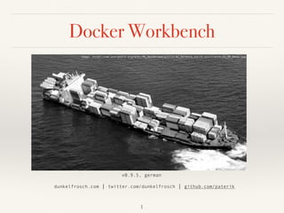 Docker Workbench
 
dunkelfrosch.com | twitter.com/dunkelfrosch | github.com/paterik
v0.9.5, german
image: https://en.wikipedia.org/wiki/MV_Rena#/media/File:NZ_Defence_Force_assistance_to_OP_Rena.jpg
1
 