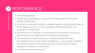 PERFORMANCE1
1. In situ design activity
2. A next step is needed (e.g., a way to think differently, communicate,
extend, c...
