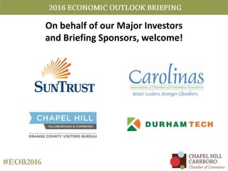 On behalf of our Major Investors
and Briefing Sponsors, welcome!
 