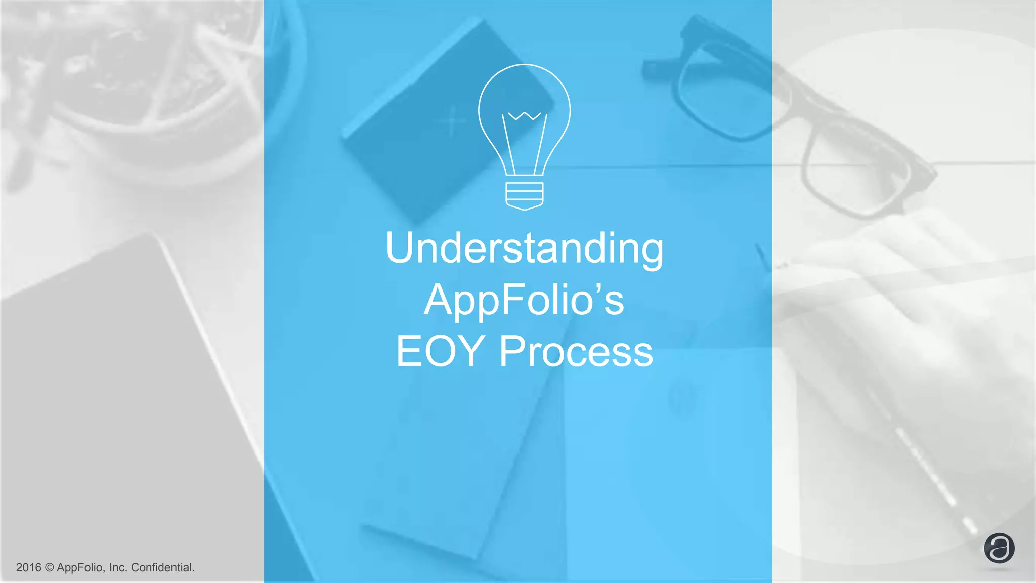 2016 © AppFolio, Inc. Confidential.
Understanding
AppFolio’s
EOY Process
 
