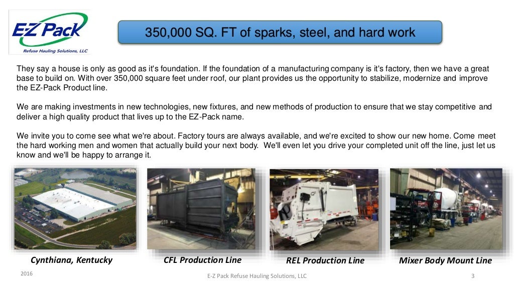 2016 EZ Pack Company Profile and Product Information