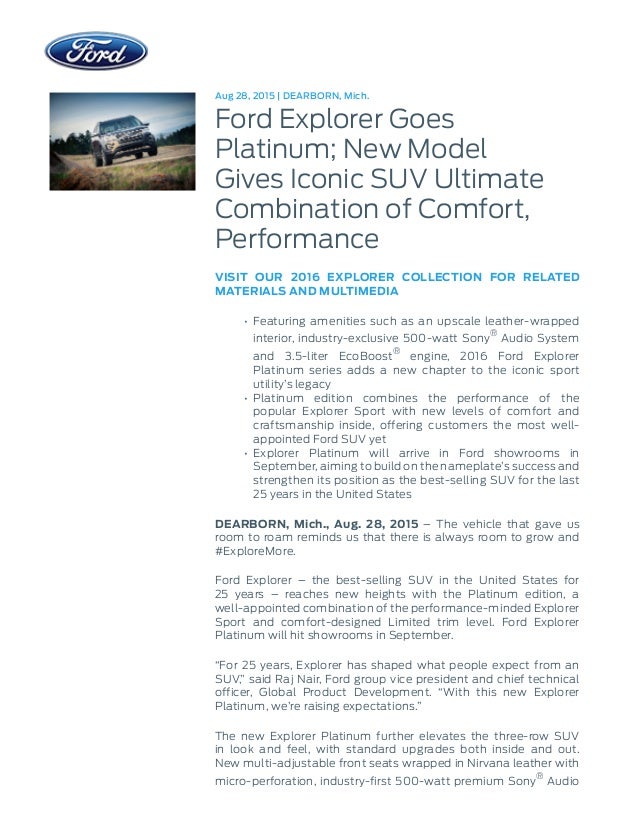 16 Ford Explorer Platinum Press Release