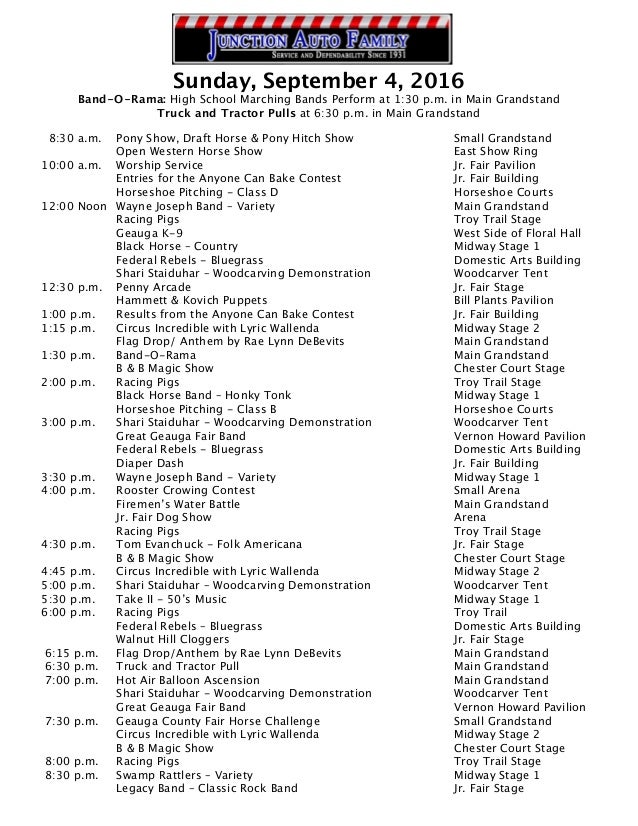 Geauga County Fair Daily Schedule 2016