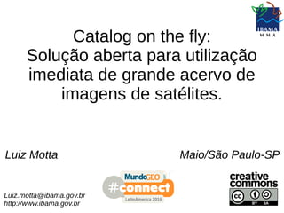 Catalog on the fly:
Solução aberta para utilização
imediata de grande acervo de
imagens de satélites.
Luiz.motta@ibama.gov.br
http://www.ibama.gov.br
Luiz Motta Maio/São Paulo-SP
 