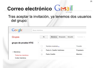 Tras aceptar la invitación, ya tenemos dos usuarios
del grupo:
Correo electrónico
25
 