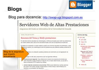 Blog para docencia: http://swap-ugr.blogspot.com.es
Blogs
58
Blog de la asignatura
que imparto
actualmente
 
