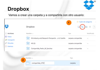Vamos a crear una carpeta y a compartirla con otro usuario:
Dropbox
62
1
2
 