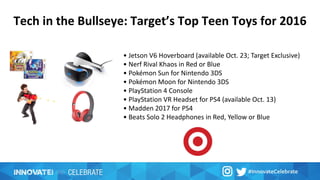Tech in the Bullseye: Target’s Top Teen Toys for 2016
• Jetson V6 Hoverboard (available Oct. 23; Target Exclusive)
• Nerf Rival Khaos in Red or Blue
• Pokémon Sun for Nintendo 3DS
• Pokémon Moon for Nintendo 3DS
• PlayStation 4 Console
• PlayStation VR Headset for PS4 (available Oct. 13)
• Madden 2017 for PS4
• Beats Solo 2 Headphones in Red, Yellow or Blue
 