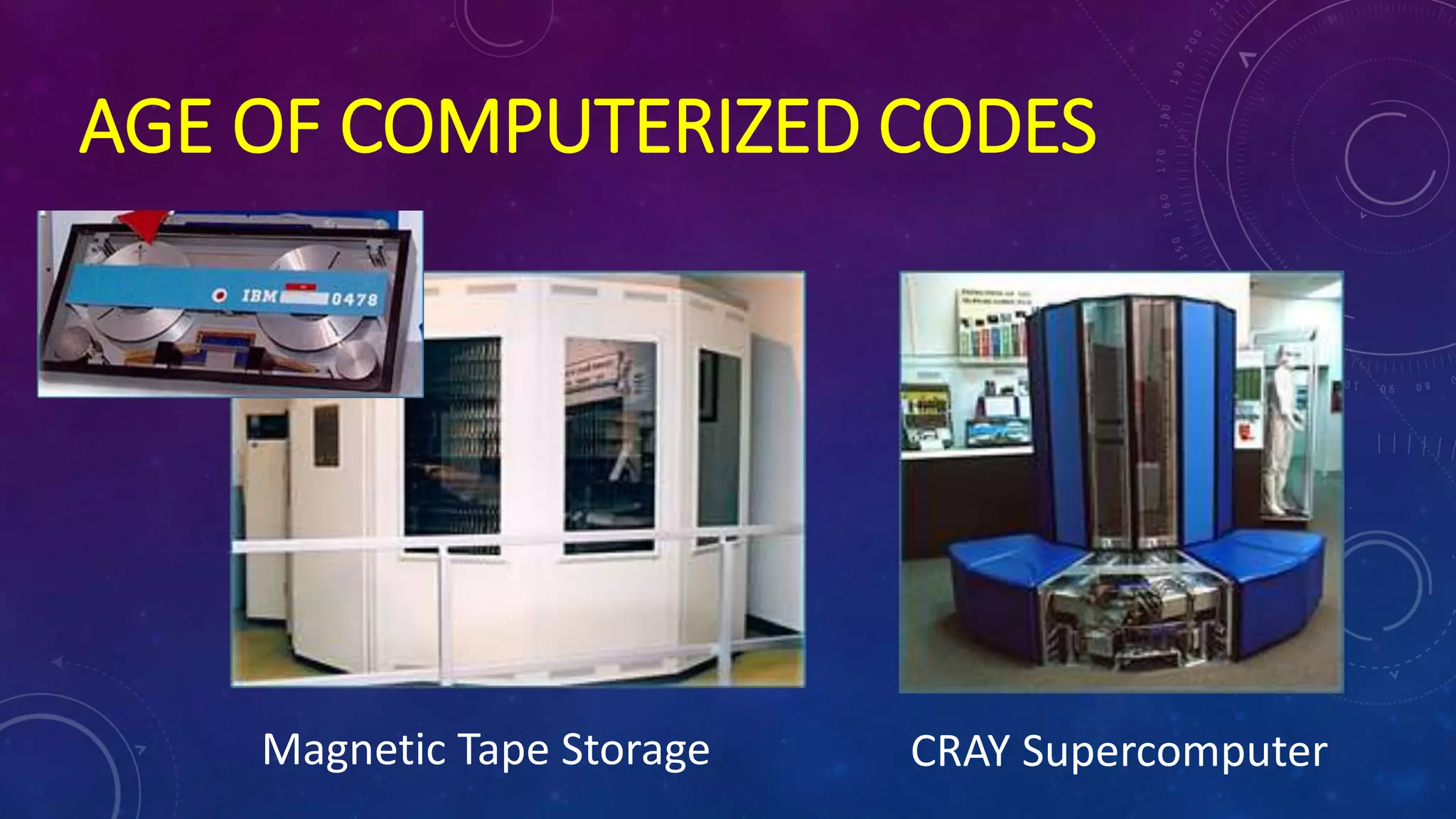 AGE OF COMPUTERIZED CODES
Magnetic Tape Storage CRAY Supercomputer
 