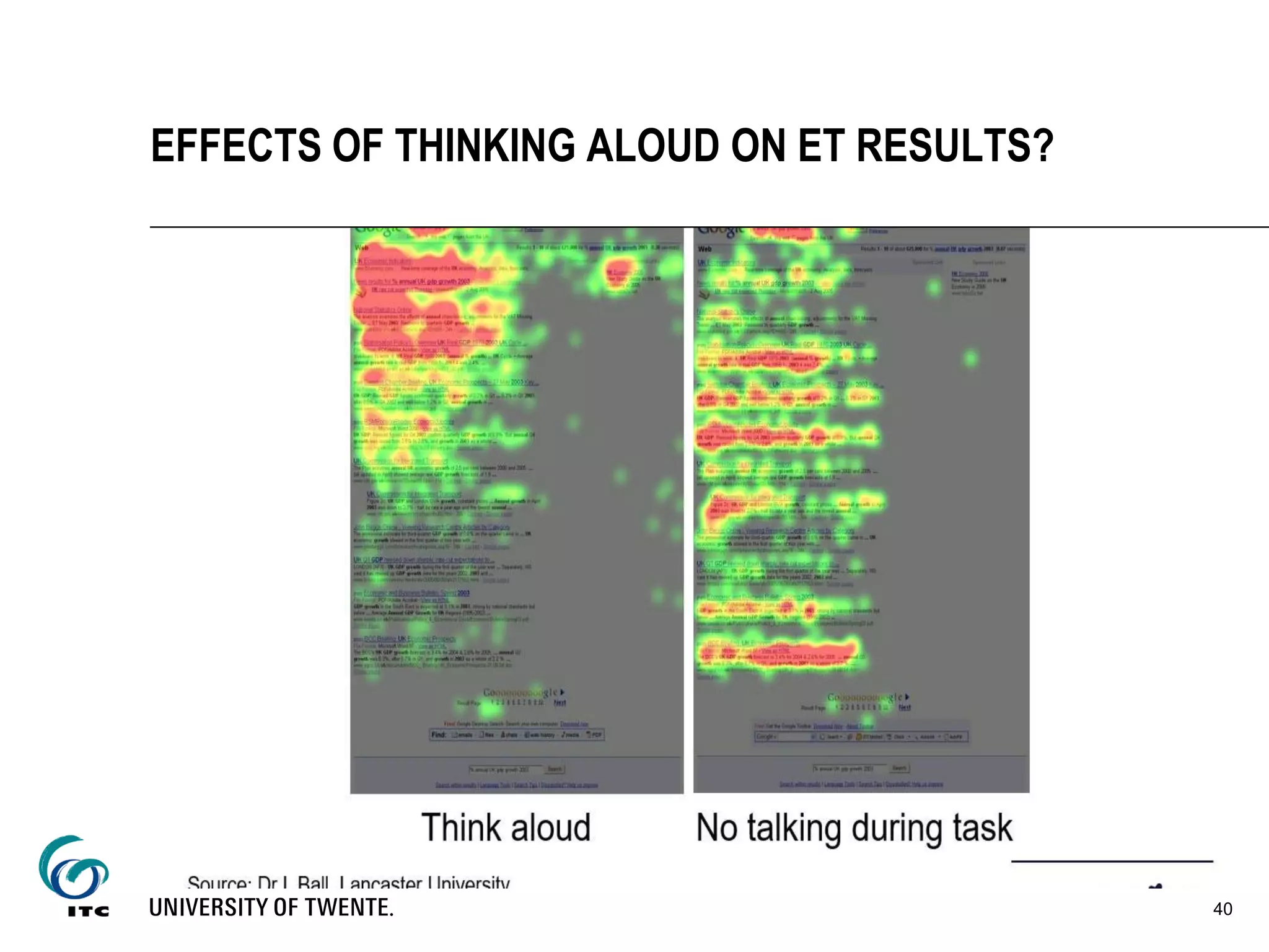 40
EFFECTS OF THINKING ALOUD ON ET RESULTS?
 