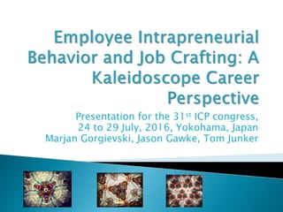 Presentation for the 31st ICP congress,
24 to 29 July, 2016, Yokohama, Japan
Marjan Gorgievski, Jason Gawke, Tom Junker
 