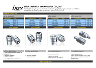 SHENZHEN IJOY TECHNOLOGY CO.,LTD
Add:3/F,13#Building,Hengmingzhu Tech.Industrial Park,Xiangxing Rd,Shajing,Baoan Dist,Shenzhen,P.R.China
Tel: 0086-755-33116778 Fax:0086-755-33115757 Website:www.ijoycig.com
IJOY ACME Atomizer Coil
Coil for ACME-VAPE Coil for ACME-L Coil for ACME-S/M
Quantity(Sets) Price Quantity(Sets) Price Quantity(Sets) PRICE Quantity(Sets) PRICE
20-200 US$1.70 20-200 US$1.70 20-200 US$1.70 20-200 US$1.30
500~1000 US$1.60 500~1000 US$1.60 500~1000 US$1.60 500~1000 US$1.20
5000~10000 US$1.50 5000~10000 US$1.50 5000~10000 US$1.50 5000~10000 US$1.10
20000 more US$1.45 20000 more US$1.45 20000 more US$1.45 20000 more US$1.00
0.25Ω (5W-20W) 0.5Ω(15W-35W) 0.3Ω(15W-35W) 2.0Ω(12W-20W)
Technical Specifications: Technical Specifications: Technical Specifications: Technical Specifications:
>> Super energy saving and lengthen the
battery using life
>> best vapor experience
>> bottom vertical coil
>> 5w can produce same vapor as 30w
>> best vapor experience
>> bottom vertical coil
>> best vapor experience
>> bottom flat heating
>> both eliquid and wax can be use
>> best vapor experience
>> It can keep the heat inside th coil to vapor
ejuice well. also it can keep the atomizer not
getting too heat.)
www.ijoycig.com
 