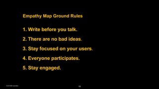 © 2016 IBM Corporation
Empathy Map Ground Rules
1. Write before you talk.
2. There are no bad ideas.
3. Stay focused on yo...