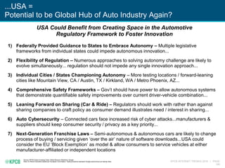KPCB INTERNET TRENDS 2016 | PAGE
148
...USA =
Potential to be Global Hub of Auto Industry Again?
Source: KPCB Green Invest...