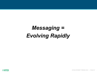 KPCB INTERNET TRENDS 2016 | PAGE 97
Messaging =
Evolving Rapidly
 