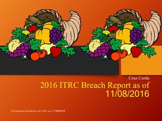 2016 ITRC Breach Report as of
11/08/2016
Cruz Cerda
2016 Breaches Identified by the ITRC as of 11/08/2016
 