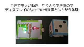 手元でモノが動き、やりとりできるので
ディスプレイのなかでの出来事とはちがう体験
 