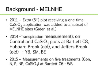 Background - MELNHE
• 2011 – Extra (5th) plot receiving a one-time
CaSiO3 application was added to a subset of
MELNHE site...