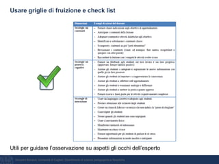 Giovanni Bonaiuti, Università di Cagliari, Dipartimento di scienze pedagogiche e filosofiche
Usare griglie di fruizione e check list
Utili per guidare l’osservazione su aspetti gli occhi dell’esperto
 