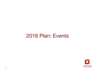 12
2016 Plan: Events
 