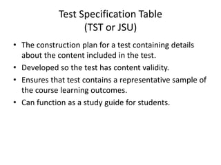 Table of Test Specification for medical education | PPTX