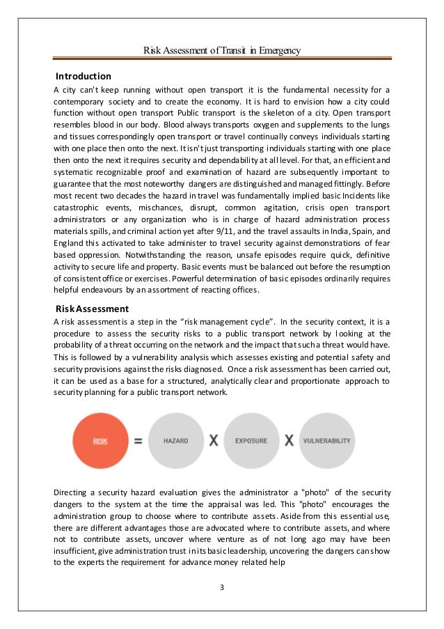 Risk Assessment of Transit in emergency