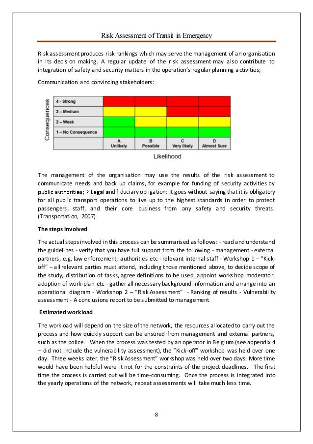 Risk Assessment of Transit in emergency