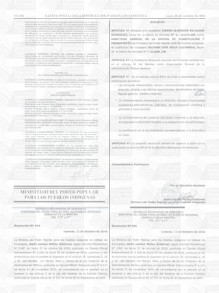 MINISTERIO DEL PODER POPULAR
PARA LOS PUEBLOS INDÍGENAS
431.194 GACETA OFICIAL DE LA REPÚBLICA BOLIVARIANA DE VENEZUELA		 Lunes 10 de octubre de 2016
 