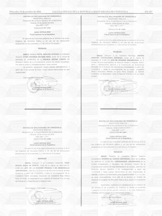 Miércoles 19 de octubre de 2016	 GACETA OFICIAL DE LA REPÚBLICA BOLIVARIANA DE VENEZUELA		 431.387
 