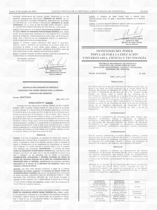 MINISTERIO DEL PODER
POPULAR PARA LA EDUCACIÓN
UNIVERSITARIA, CIENCIA Y TECNOLOGÍA
Lunes 31 de octubre de 2016		 GACETA OFICIAL DE LA REPÚBLICA BOLIVARIANA DE VENEZUELA		 431.645
 