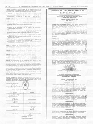 MINISTERIO DEL PODER POPULAR
PARA LA SALUD
431.648 GACETA OFICIAL DE LA REPÚBLICA BOLIVARIANA DE VENEZUELA		 Lunes 31 de octubre de 2016
 