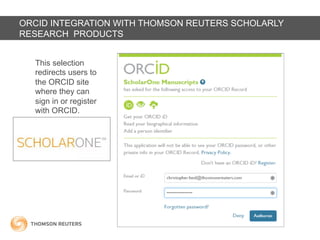 This selection
redirects users to
the ORCID site
where they can
sign in or register
with ORCID.
ORCID INTEGRATION WITH THO...