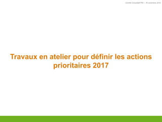 Comité Consultatif PEI – 18 novembre 2016
Travaux en atelier pour définir les actions
prioritaires 2017