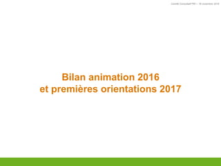 Comité Consultatif PEI – 18 novembre 2016
Bilan animation 2016
et premières orientations 2017