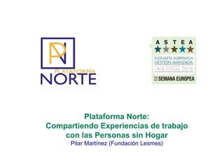 Plataforma Norte:
Compartiendo Experiencias de trabajo
con las Personas sin Hogar
Pilar Martínez (Fundación Lesmes)
 